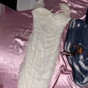 Windsor Strapless White Dress with Pearl Details